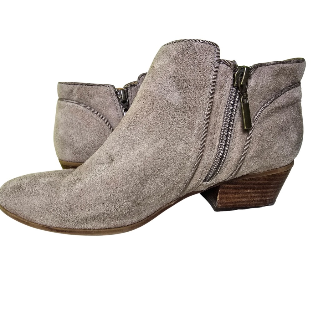 Y2K Clarks Suede Ankle Booties Boots Side Zip Taupe Grey‎ Festival Womens 7.5M
